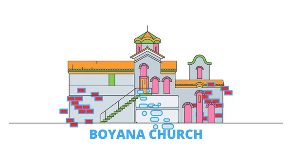 Bulgaria, Sofia, Boyana Gereja line cityscape, vektor datar. Kota wisata landmark, oultine ilustrasi, line ikon dunia Grafik Vektor