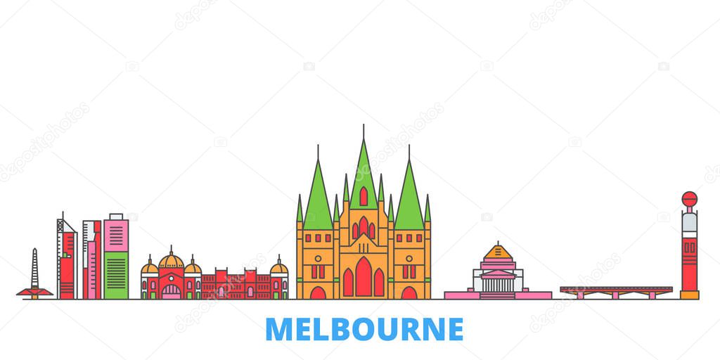 Australia, Melbourne line cityscape, flat vector. Travel city landmark, oultine illustration, line world icons