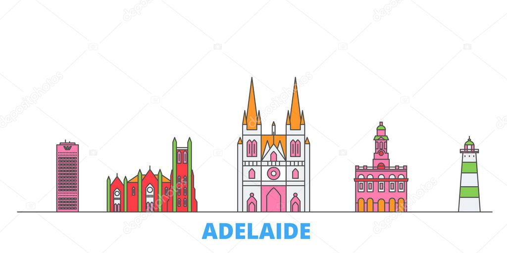 Australia, Adelaide line cityscape, flat vector. Travel city landmark, oultine illustration, line world icons