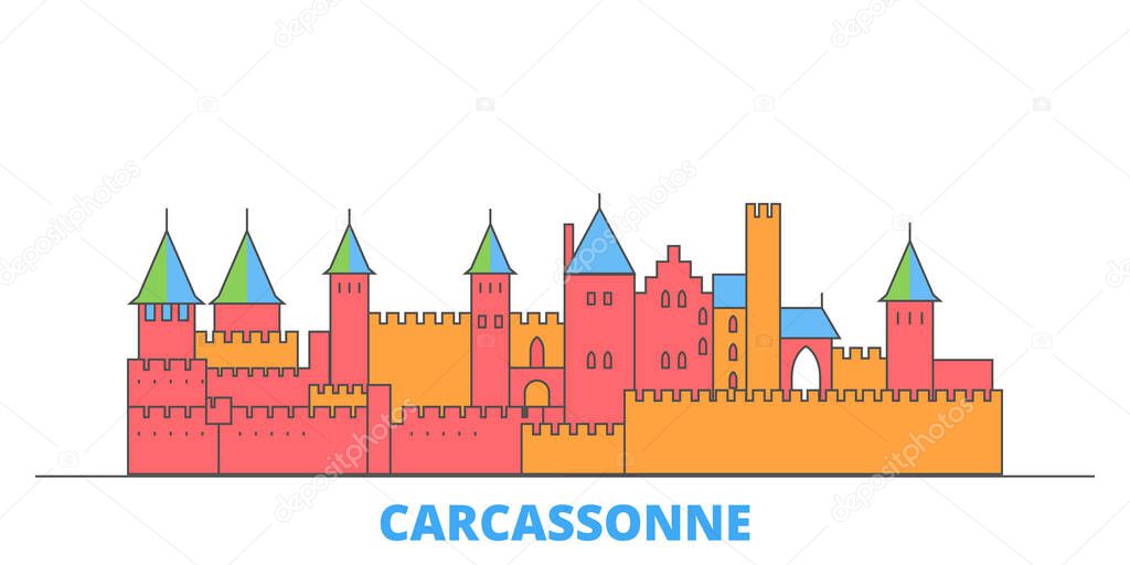 France, Carcassonne Landmark line cityscape, flat vector. Travel city landmark, oultine illustration, line world icons