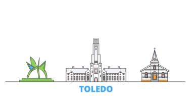Birleşik Devletler, Toledo hattı şehir manzarası, düz vektör. Seyahat şehri simgesi, oultine illüstrasyonu, çizgi dünyası simgeleri