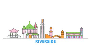 Amerika Birleşik Devletleri, Riverside Hattı şehir manzarası, düz vektör. Seyahat şehri simgesi, oultine illüstrasyonu, çizgi dünyası simgeleri