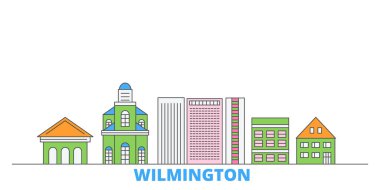 Birleşik Devletler, Wilmington Hattı şehir manzarası, düz vektör. Seyahat şehri simgesi, oultine illüstrasyonu, çizgi dünyası simgeleri