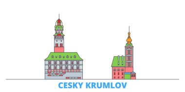 Çek Cumhuriyeti, Cesky Krumlov şehir merkezi, düz vektör. Seyahat şehri simgesi, oultine illüstrasyonu, çizgi dünyası simgeleri