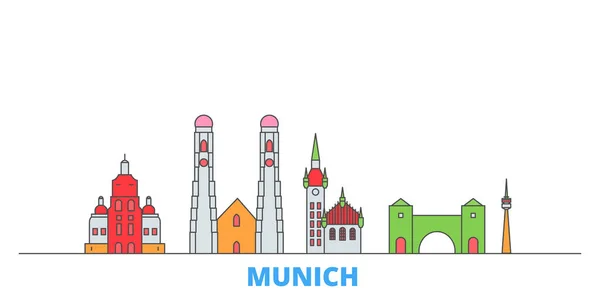 Alemania, paisaje urbano de la línea de Munich, vector plano. Monumento de la ciudad de viajes, ilustración de oultine, iconos del mundo de línea — Vector de stock