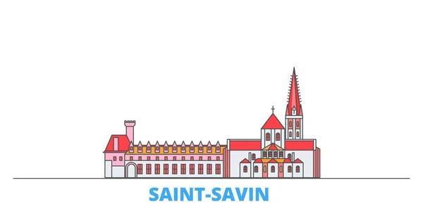 Γαλλία, Saint Savin γραμμή cityscape, επίπεδη διάνυσμα. Ταξίδι πόλη ορόσημο, oultine εικονογράφηση, παγκόσμια εικονίδια γραμμή — Διανυσματικό Αρχείο