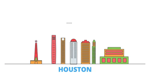 Estados Unidos, paisaje urbano de Houston, vector plano. Monumento de la ciudad de viajes, ilustración de oultine, iconos del mundo de línea — Archivo Imágenes Vectoriales