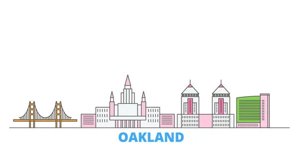 États-Unis, Oakland ligne paysage urbain, vecteur plat. Voyage ville point de repère, oultine illustration, ligne icônes du monde — Image vectorielle
