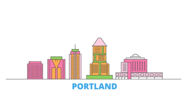 États-Unis, paysage urbain de Portland City, vecteur plat. Voyage ville point de repère, oultine illustration, ligne icônes du monde — Image vectorielle