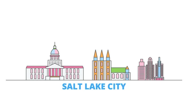 Stati Uniti, paesaggio urbano di Salt Lake City, vettore piatto. Città di viaggio punto di riferimento, illustrazione oultine, icone del mondo linea — Vettoriale Stock