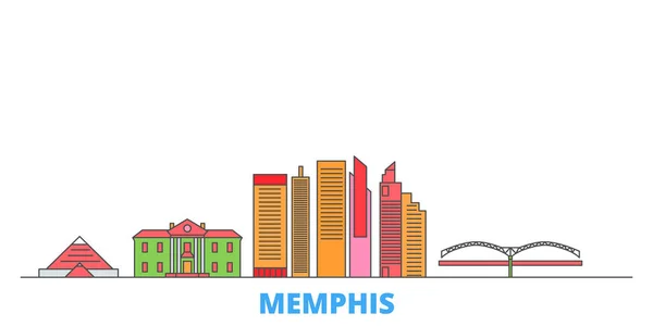 United States, Memphis line cityscape, flat vector. Travel city landmark, oultine illustration, line world icons — Stock Vector