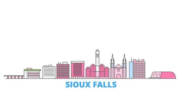 Estados Unidos, paisaje urbano de la línea Sioux Falls, vector plano. Monumento de la ciudad de viajes, ilustración de oultine, iconos del mundo de línea — Vector de stock