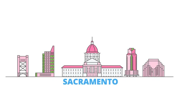 Spojené státy, Sacramento line cityscape, plochý vektor. Turistické památky města, oultine ilustrace, linie světových ikon — Stockový vektor