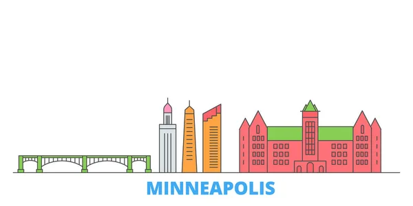 Stati Uniti, Minneapolis linea paesaggio urbano, vettore piatto. Città di viaggio punto di riferimento, illustrazione oultine, icone del mondo linea — Vettoriale Stock