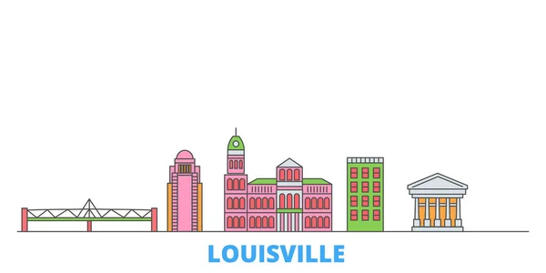 Estados Unidos, Louisville paisaje urbano, vector plano. Monumento de la ciudad de viajes, ilustración de oultine, iconos del mundo de línea — Vector de stock