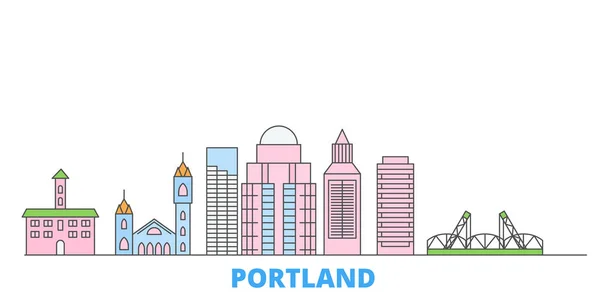 Stati Uniti, Portland Line Cityscape, vettore piatto. Città di viaggio punto di riferimento, illustrazione oultine, icone del mondo linea — Vettoriale Stock