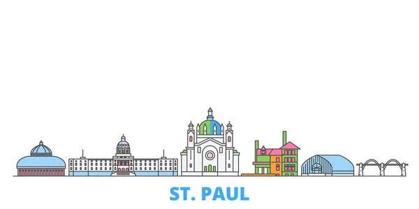 Estados Unidos, paisaje urbano de la línea St. Paul, vector plano. Monumento de la ciudad de viajes, ilustración de oultine, iconos del mundo de línea — Vector de stock
