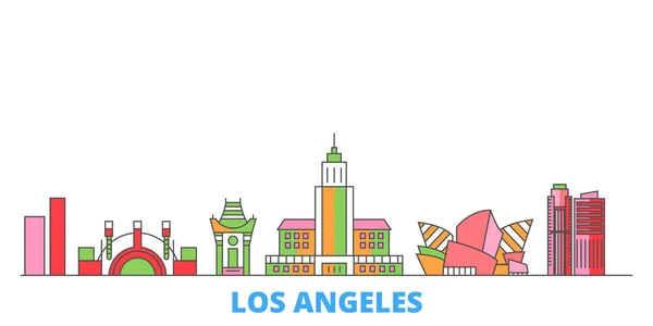 Amerikai Egyesült Államok, Los Angeles City vonal városkép, lapos vektor. Utazási város mérföldkő, oultine illusztráció, vonal világ ikonok — Stock Vector