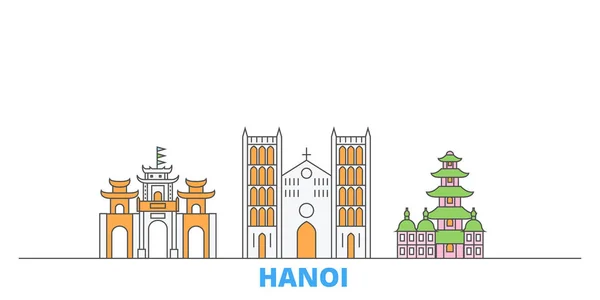 Vietnam, paisaje urbano de la línea Hanoi, vector plano. Monumento de la ciudad de viajes, ilustración de oultine, iconos del mundo de línea — Vector de stock