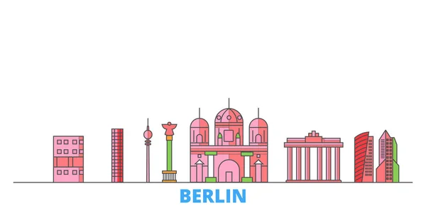 Alemania, Berlín Ciudad paisaje urbano, vector plano. Monumento de la ciudad de viajes, ilustración de oultine, iconos del mundo de línea — Vector de stock