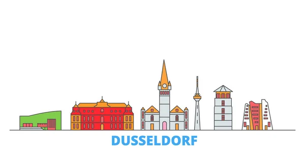 Alemania, paisaje urbano de la línea Dusseldorf, vector plano. Monumento de la ciudad de viajes, ilustración de oultine, iconos del mundo de línea — Vector de stock