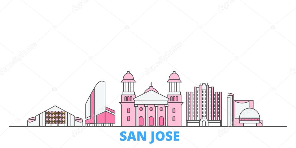 United States, San Jose line cityscape, flat vector. Travel city landmark, oultine illustration, line world icons