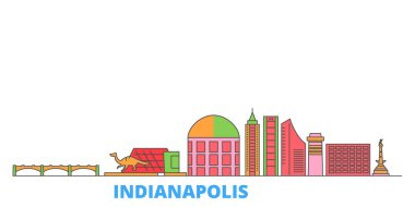 Amerika Birleşik Devletleri, Indianapolis hattı şehir merkezi, düz vektör. Seyahat şehri simgesi, oultine illüstrasyonu, çizgi dünyası simgeleri