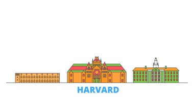 Birleşik Devletler, Harvard hattı şehir manzarası, düz vektör. Seyahat şehri simgesi, oultine illüstrasyonu, çizgi dünyası simgeleri