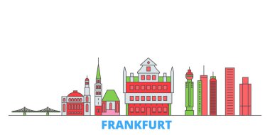 Almanya, Frankfurt hattı şehir manzarası, düz vektör. Seyahat şehri simgesi, oultine illüstrasyonu, çizgi dünyası simgeleri