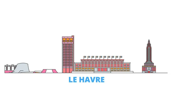 França, Le Havre linha cityscape, vetor plana. Viagem cidade marco, ilustração oultine, ícones do mundo de linha —  Vetores de Stock