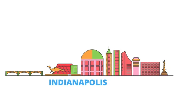 Estados Unidos, paisaje urbano de Indianápolis, vector plano. Monumento de la ciudad de viajes, ilustración de oultine, iconos del mundo de línea — Vector de stock