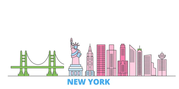 Estados Unidos, Nova Iorque, paisagem urbana, vetor plano. Viagem cidade marco, ilustração oultine, ícones do mundo de linha — Vetor de Stock