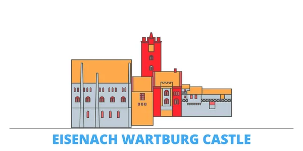 Tyskland, Eisenach Wartburg slott linje stadsbild, platt vektor. Resor stad landmärke, oultine illustration, linje världen ikoner — Stock vektor