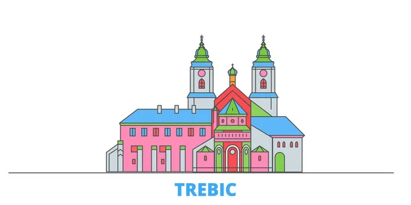 捷克共和国，Trebic line cityscape, flat vector.旅游城市地标，原木图解，线条世界图标 — 图库矢量图片