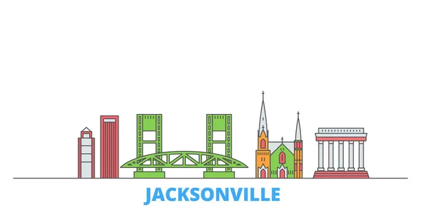 Verenigde Staten, Jacksonville lijn stadsgezicht, vlakke vector. Bezienswaardigheid, illustratie oultine, line world icons — Stockvector