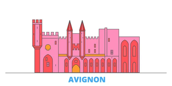 France, Avignon Paysage urbain, vecteur plat. Voyage ville point de repère, oultine illustration, ligne icônes du monde — Image vectorielle
