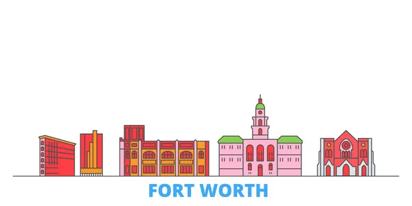 Estados Unidos, paisaje urbano de Fort Worth, vector plano. Monumento de la ciudad de viajes, ilustración de oultine, iconos del mundo de línea — Archivo Imágenes Vectoriales