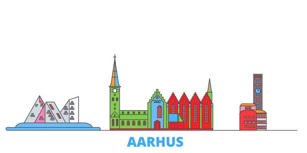 Dinamarca, Aarhus paisaje urbano de línea, vector plano. Monumento de la ciudad de viajes, ilustración de oultine, iconos del mundo de línea — Vector de stock
