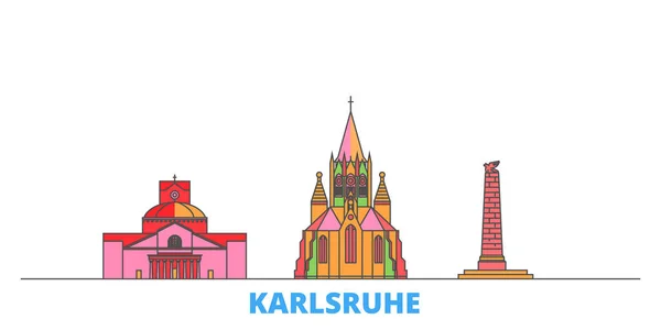 Alemania, paisaje urbano de la línea Karlsruhe, vector plano. Monumento de la ciudad de viajes, ilustración de oultine, iconos del mundo de línea — Vector de stock