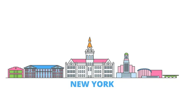 Estados Unidos, Nueva York Paisaje urbano de la línea Buffalo, vector plano. Monumento de la ciudad de viajes, ilustración de oultine, iconos del mundo de línea — Vector de stock