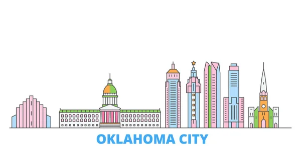 Spojené státy, Oklahoma City line cityscape, plochý vektor. Turistické památky města, oultine ilustrace, linie světových ikon — Stockový vektor