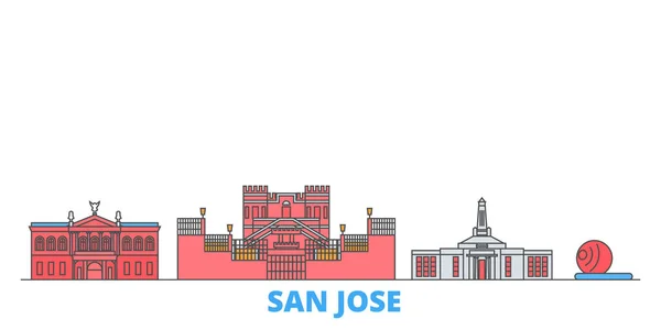 Costa Rica, San Jose lijn stadsgezicht, vlakke vector. Bezienswaardigheid, illustratie oultine, line world icons — Stockvector