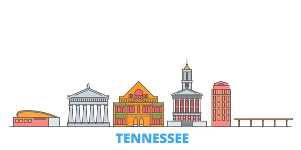 Birleşik Devletler, Nashville hattı şehir manzarası, düz vektör. Seyahat şehri simgesi, oultine illüstrasyonu, çizgi dünyası simgeleri — Stok Vektör