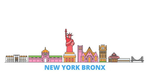 Spojené státy, New York Bronx line cityscape, plochý vektor. Turistické památky města, oultine ilustrace, linie světových ikon — Stockový vektor