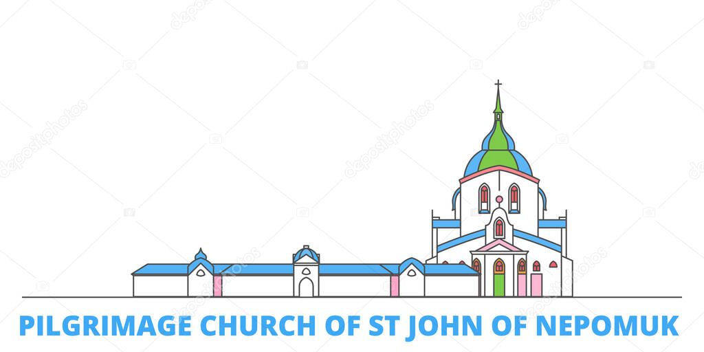 Czech Republic, Pilgrimage Church Of St John Of Nepomuk line cityscape, flat vector. Travel city landmark, oultine illustration, line world icons