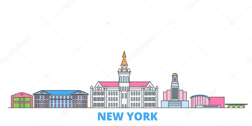 United States, New York Buffalo line cityscape, flat vector. Travel city landmark, oultine illustration, line world icons