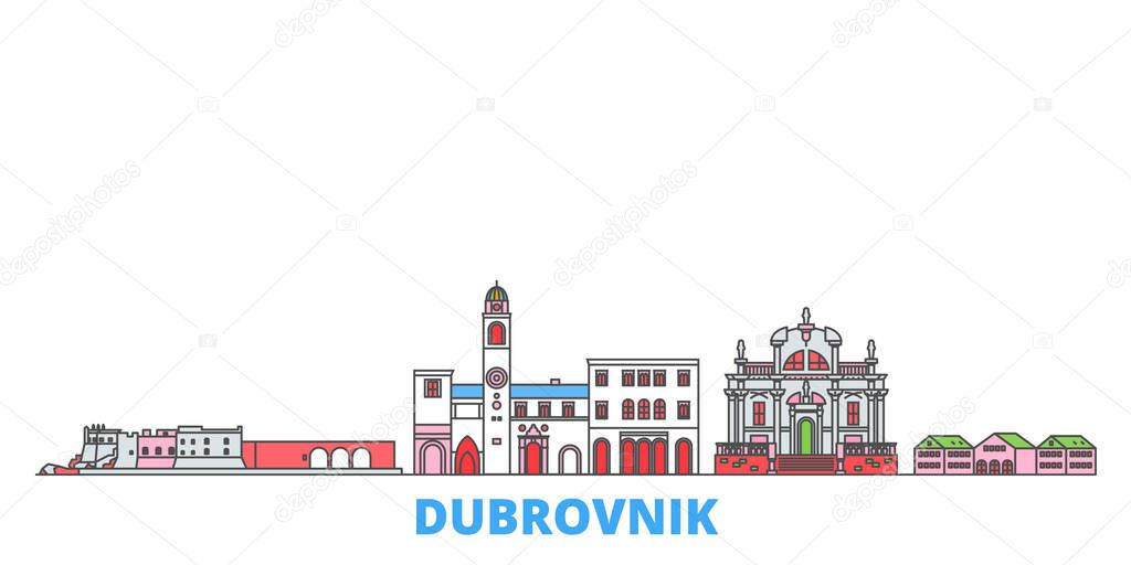 Croatia, Dubrovnik line cityscape, flat vector. Travel city landmark, oultine illustration, line world icons