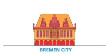 Almanya, Bremen City şehir merkezi, düz vektör. Seyahat şehri simgesi, oultine illüstrasyonu, çizgi dünyası simgeleri