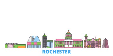 Amerika Birleşik Devletleri, New York Rochester Hattı şehir merkezi, düz vektör. Seyahat şehri simgesi, oultine illüstrasyonu, çizgi dünyası simgeleri