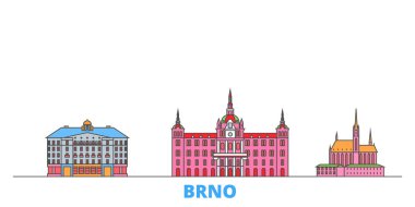 Çek Cumhuriyeti, Brno hattı şehir manzarası, düz vektör. Seyahat şehri simgesi, oultine illüstrasyonu, çizgi dünyası simgeleri